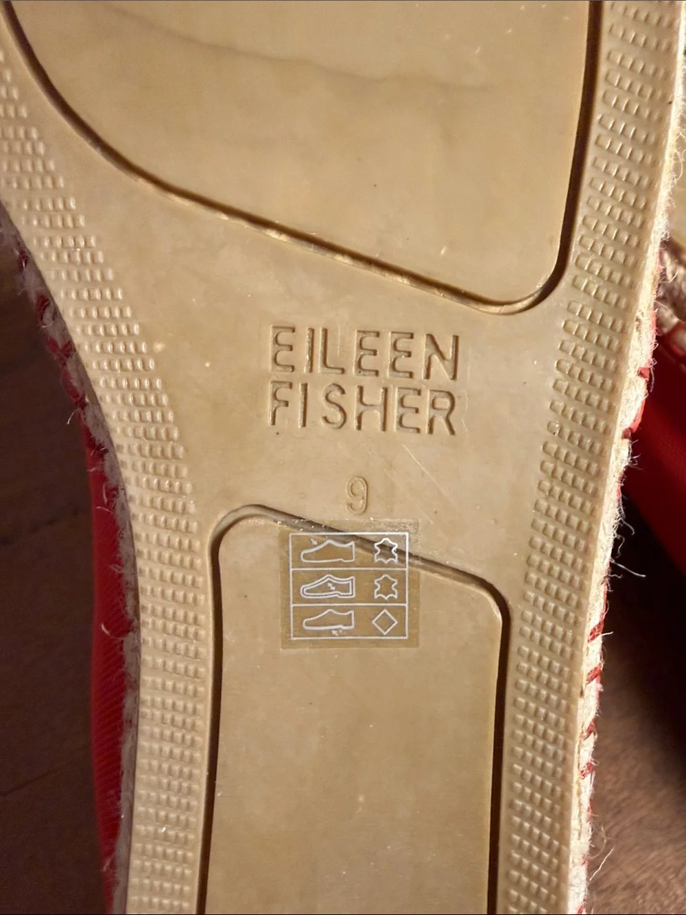 Eileen Fisher Women's Red Slip-On Leather and Mesh Flats Loafers Jute Espadrille